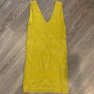 Topshop Yellow Beaded V-Neck Dress - size 2